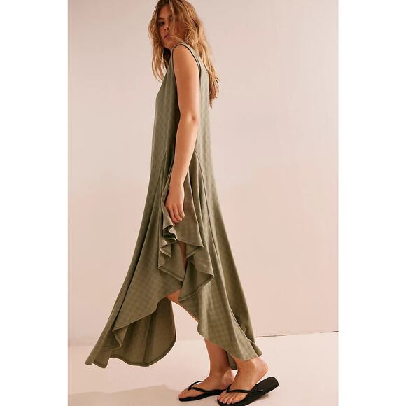 New Free People FP BEACH Mia Midi ASSYMETRICAL $98 SMALL Crystal Kelp - Green - Picture 4 of 4